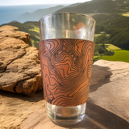 Leather Pint Glass Sleeve Kodiak Topography